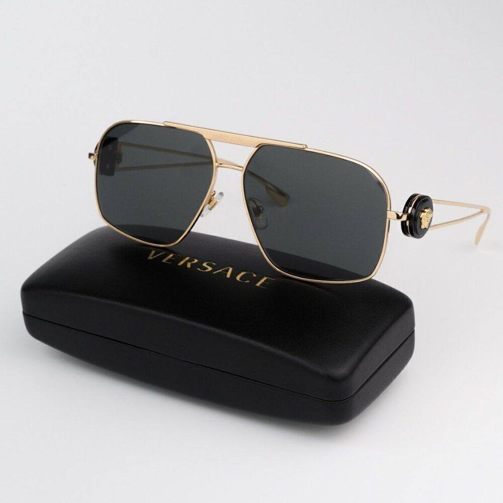 NEW Versace VE2269 100287 Gold Dark Grey Pilot Unisex Sunglasses VE 2269